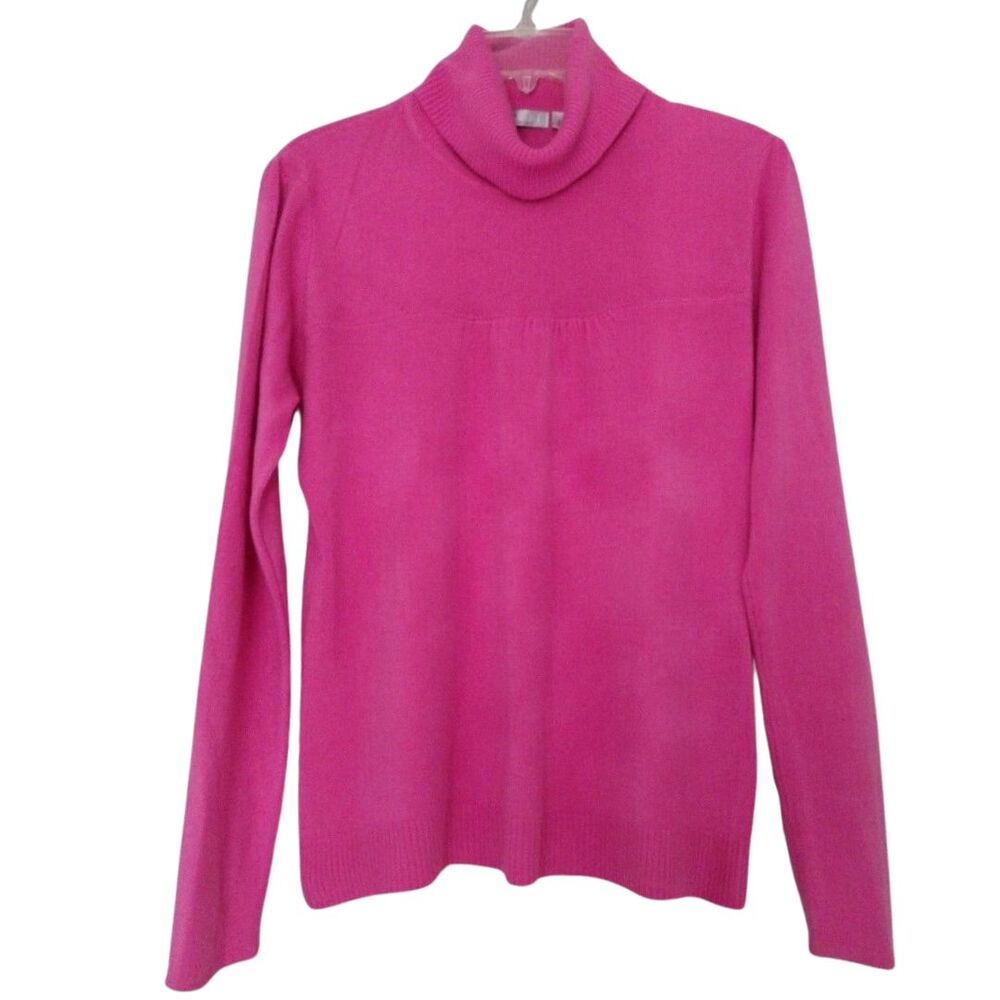 Bright Pink Turtleneck Sweater Sz L | Hampshire Studios Knit Pullover Winter Coz